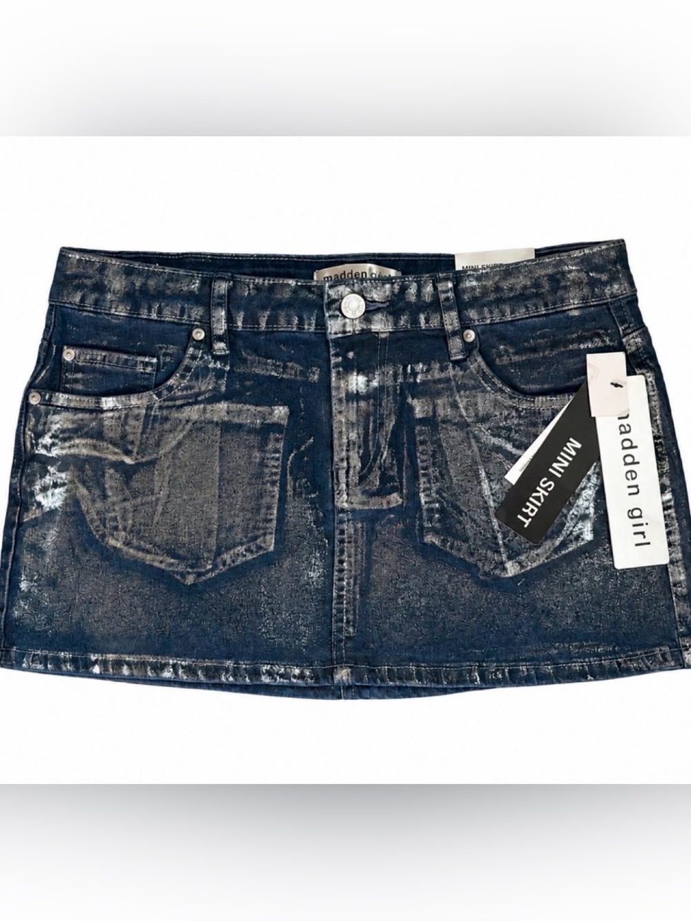 Madden Girl Distressed Black Washed Denim Mini Skirt